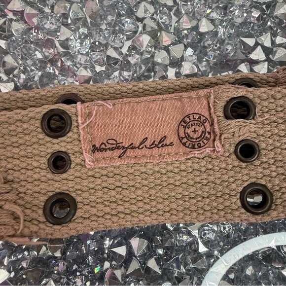 Belt distressed metal rings Beige Canvas Military-Style Belt with Eyelet Details main image 8
